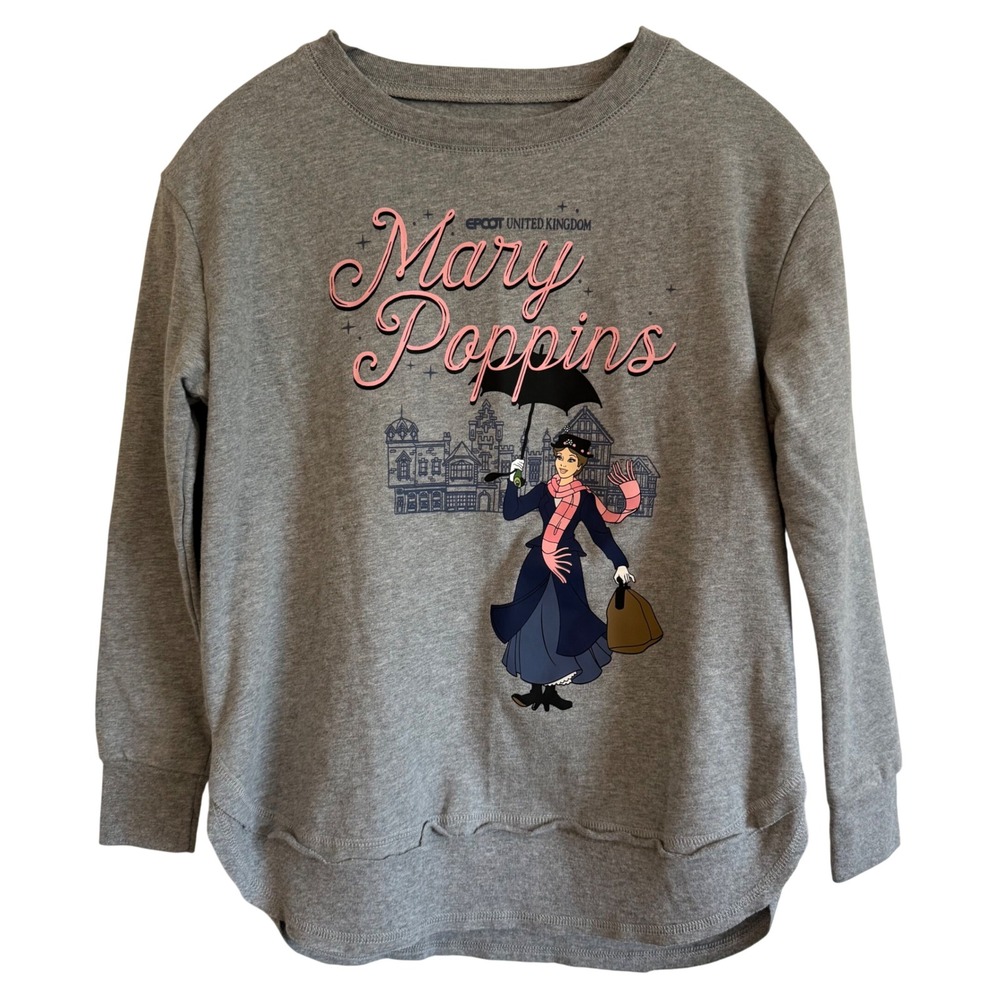 Disney Epcot UK Pavilion Gray Mary Poppins Long Sleeve Shirt Sweatshirt Small